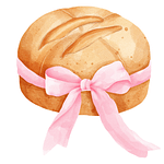 graphic image of a loaf of bread with a pink bow tied around it